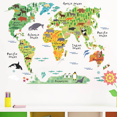 

6090cm Animal World Map Background Waterproof Diy Removable Wall Sticker Bedroom Backdrop