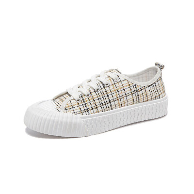 

Former Student Soft Girls Summer Korean Version Fashion Plaid Canvas Shoes Flat soled Single Shoes for Women