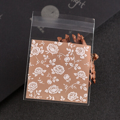 

100x Self Seal Adhesive Rose Flower Cellophane Biscuit Candy Gift Bag Stylish