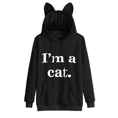 

Nomeni Womens Cat Long Sleeve Hoodie Sweatshirt Hooded Pullover Tops Blouse BKL