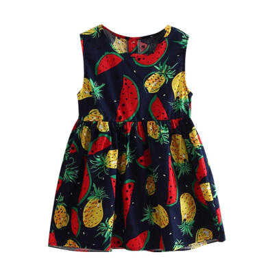 

Girls Kids Fruit Print Sleeveless Dress Cute O-Neck Summer Cotton Clothing