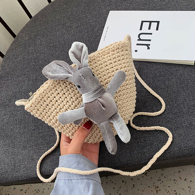 

Summer Fairy Small Bag 2019 New Sweet Bow Straw Bucket Bag Cute Mini Shoulder Messenger Bag