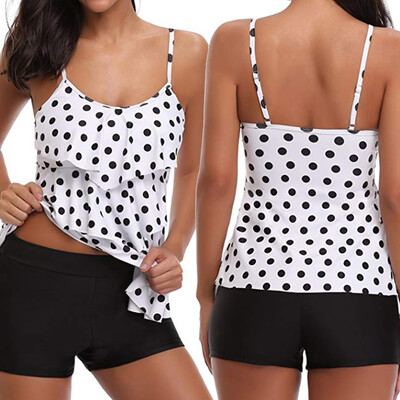 

Saidsome Women 2 Piece Flounce Dots Printed Tops Bottoms Bikini Set Swimsuits Swimwear