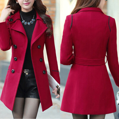 

Gobestart Women Wool Double Breasted Coat Elegant Long Sleeve Work Office Fashion Jacket
