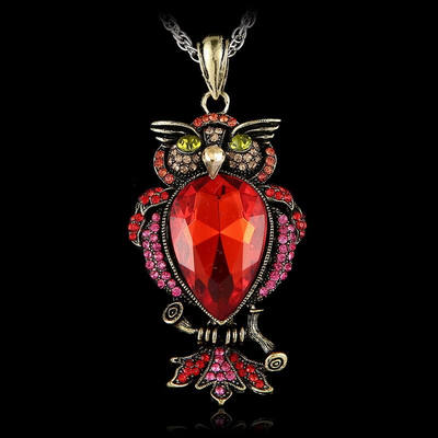 

Rhinestone Crystal Antique Animal Owl Pendant Exquisite Long Necklaces DIY Vintage Retro Gothic Big Stone Women Jewelry Necklace
