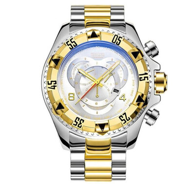 

personality men stainless steel big watches golden fashion male top luxury quartz watch American style calendar clock