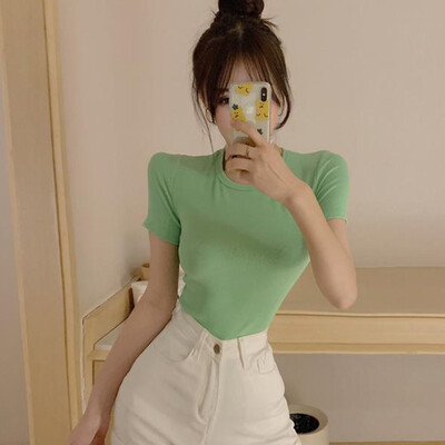 

Sexy Chic Backless Short Sleeve T Shirt Summer Women Cotton Solid Tshirt Top Tees Slim Pullovers Tshirt Women