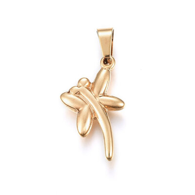 

304 Stainless Steel Pendants Dragonfly Golden 25x15x35mm Hole 7x4mm