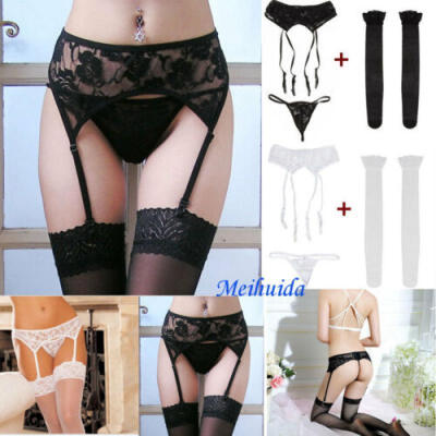 

Women Sexy Lingerie Lace Underwear G-string Garter Belt Stocking Set Ladies