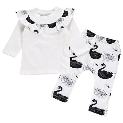 

2pcs Autumn Newborn Baby Clothes Set Cute O-Neck Ruffle Tops Pants Outfits