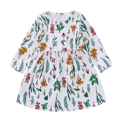 

Baby Girls Dress Kid Leaf Print Long Sleeve Casual O Neck Dresses Clothes