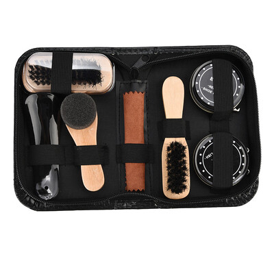 

〖Follure〗Shoe Shine Care Kit Polish Cleaning Brushes Sponge Cloth Travel Set With Case
