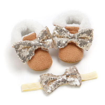 

Newborn Girls baby First Walkers infants warm Sequin shoes Faux fur girls baby booties Leather boy baby boots