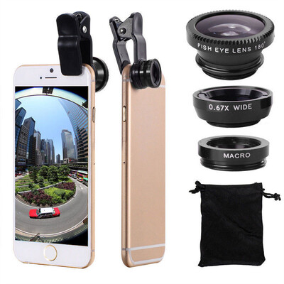 

3 in 1 Mobile Phone Lenses Fish Eye Wide Angle Macro Camera for iPhone X 8 Plus Xiaomi Huawei Samsung