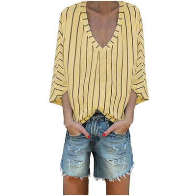 

Toponeto Fashion Women V-Neck Half Sleeve Casual Striped Tops Tee Blouse