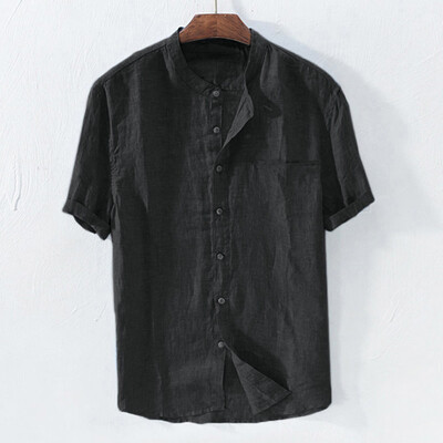 

Toponeto Mens Baggy Cotton Linen Solid Color Short Sleeve Retro T Shirts Tops Blouse