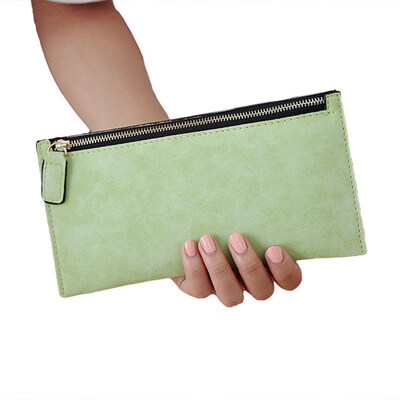 

Fashion Solid Color Matte Clutch Wallet Women Ultra Thin Faux Leather Long Purse