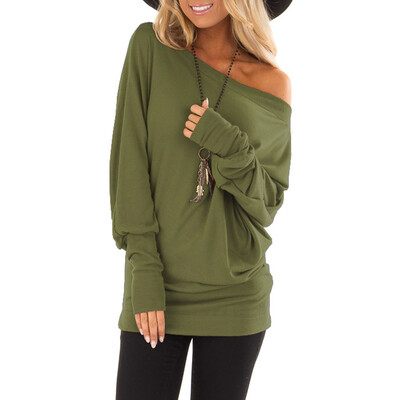 

Nomeni Womens Autumn Long Sleeve Pure Skew Collar Casual T shirt Tops Blouse Bottom