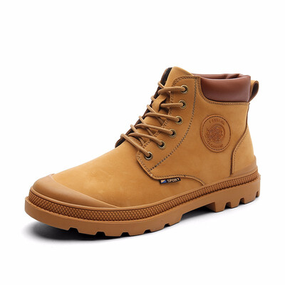 

Mens Shoes Breathable Martin Boots Fashion work shoes Leather Winter Boots Men High-cut Shoe Black Yellow Khaki Size 39-44