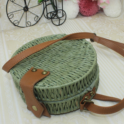 

2019 Women Round Straw Bags Adjust Leather Straps Shoulder Bag Summer Bohemian Woven Handbags Beach Rattan Crossbody Bags
