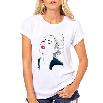 

Starmoon Women Cartoon Girl Print Round Neck Short Sleeved White T-shirt