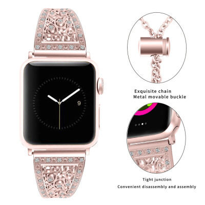 

〖Follure〗For Apple Watch 4244mm Hollowed-Out Rhinestone Stainless Steel Cuff Bracelet