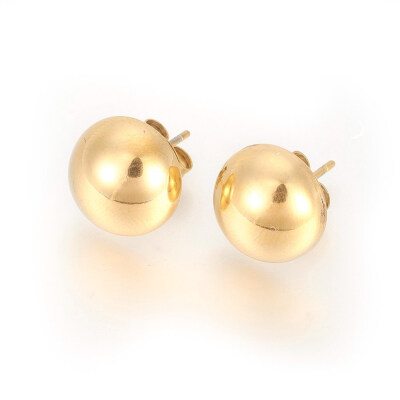 

304 Stainless Steel Stud Earrings Half Round Golden 17x12x6mm Pin 07mm