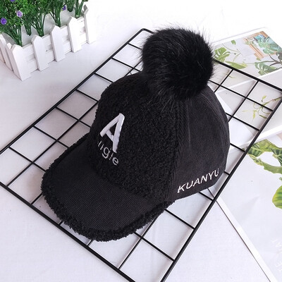 

Childrens hat autumn&winter baseball cap big-hair ball babys tongue cap babys warm hat corduroy corduroy hat
