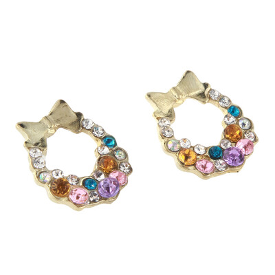 

1 Pair Jewelry Women Colorful Crystal Rhinestone Gold Bowknot Ear Stud Earring