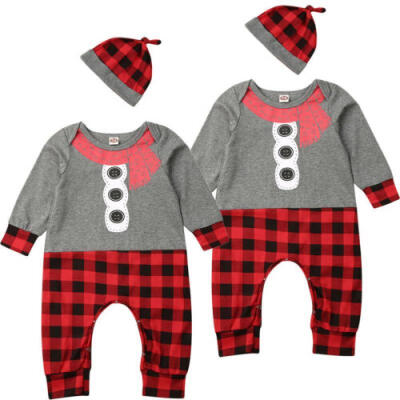 

Unisex Baby Winter Plaid Romper Jumpsuit Hat Boy Girl Sweater Clothes Outfits