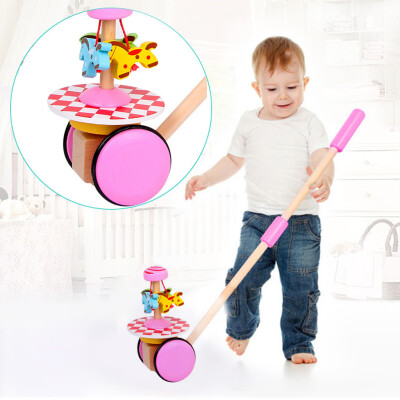 

Gobestart Creative Wooden Baby Walk Single Rod Spiral Trolley Learning Education Toy Cart