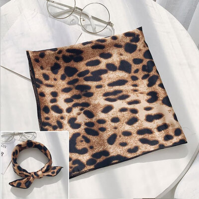 

Leopard Print Wristbands Head Neck Tie Bandana Square Scarf Silk Satin Scarf Head Scarf
