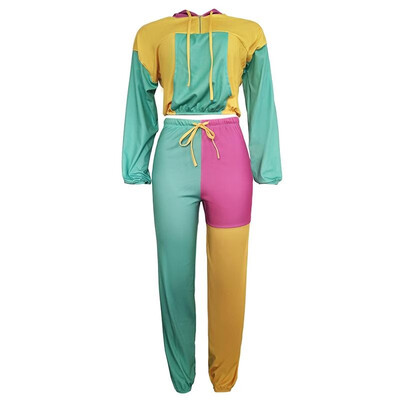 

Women Bomber Jacket Pencil Pants Set Color Block Raglan Long Sleeves Sport Tights Gym Fitness Casual 2PCS