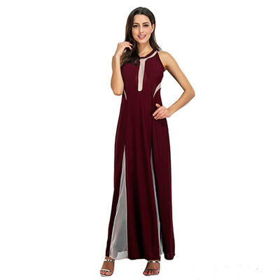 

PREISEI New Summer Women Sexy Elegant Perspective Patchwork Solid Dresses O-Neck Sleeveless Plus Size Long Maxi Dress PR2327