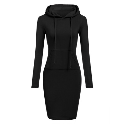 

Autumn Winter Warm Sweat-Shirt Style Long Sleeve Dress Women Hooded Collar Pocket Design Dress Simple Female Mini Dress