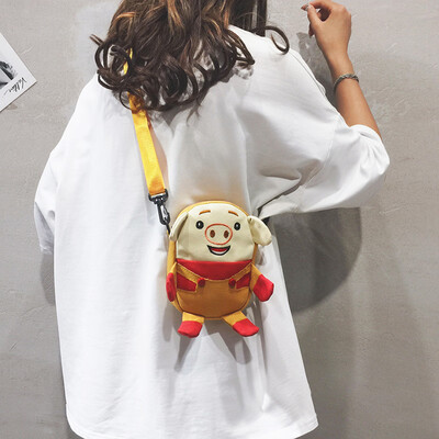 

Cartoon small bag female 2019 new Japanese soft sister girl cute pig small fart bag cute ins canvas messenger bag
