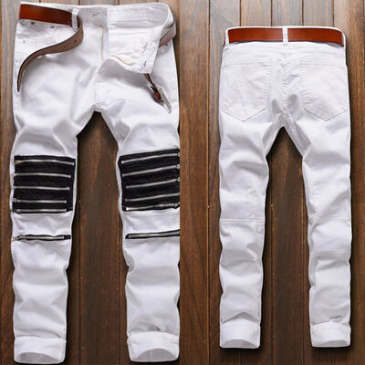 

SUNSIOM Mens Stretch Skinny Biker Destroyed Frayed Slim Fit Zip Ripped Pants