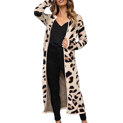 

Toponeto Women Long Sleeve Leopard Print Long Sleeve Cardigan Open Front Jacket Coat