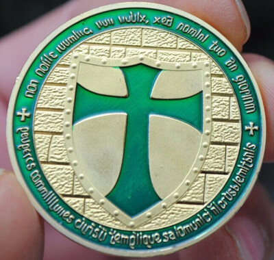 

40mm GOLD PLATED GREEN Templar Souvenir Coin medal