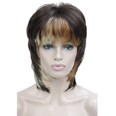 

StrongBeauty Soft Shaggy Layered Short Cascading Three tone mix Swept Bangs Full Synthetic Wig Straight Womens Wigs