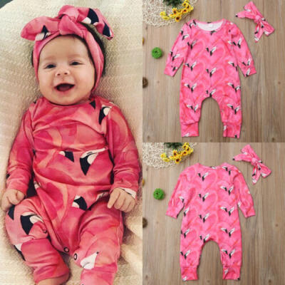

Newborn Baby Girls Bird Romper Bodysuit Jumpsuit Headband Outfits Clothes Set