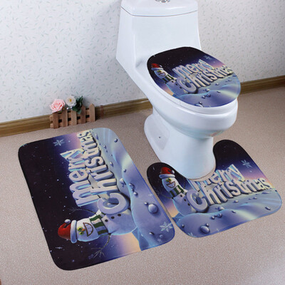 

Toponeto 3PCS Christmas Bathroom Non-Slip Pedestal Rug Lid Toilet Cover Bath Mat Set
