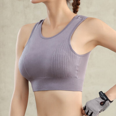 

Solid Color Vest Style Breathable Hollow Beauty Back Shockproof Yoga Running Sports Rimless Bra