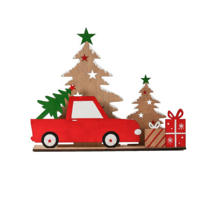 

Christmas Wooden Desktop Pendant Cute Car Shape Party Ornament Xmas Party Desktop Doll Gift for Home Christmas Party