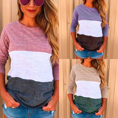 

Ebay AliExpress fashion explosion models new long-sleeved round neck stitching casual wild T-shirt FN157 Khaki