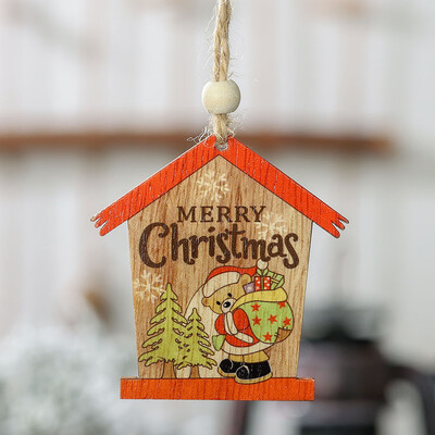 

2Pcs House Shape Christmas Santa Claus\Snowman Wooden Pendants Ornaments Wood Material Xmas Tree Christmas Diy Decor Supplies