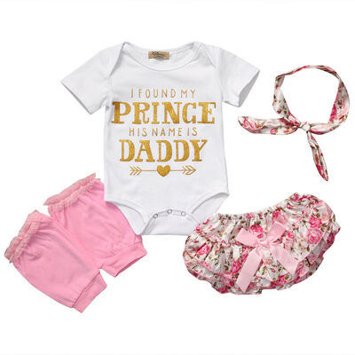 

Baby Girl Bodysuit Tops Floral Ruffle Shorts Leg Warmer Prince Daddy Outfits