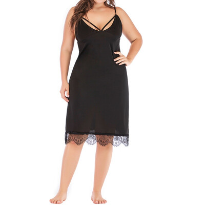

Women Summer Fashion Elegant Solid Color V-neck Lace Medium-length Dresses