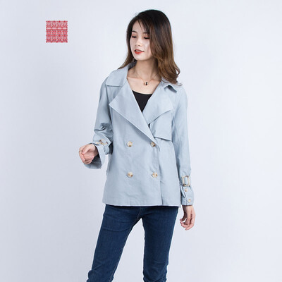 

Blue young fashion short trench coat