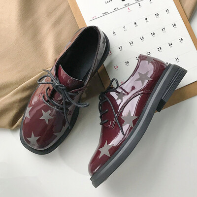 

Flat soles soft soles comfortable round heads casual shoes bright leather shoes college wind students shoes single shoes a